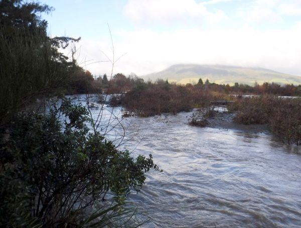 Looking upriver above Spot X as water breaks through from the Lower Bridge Pool.