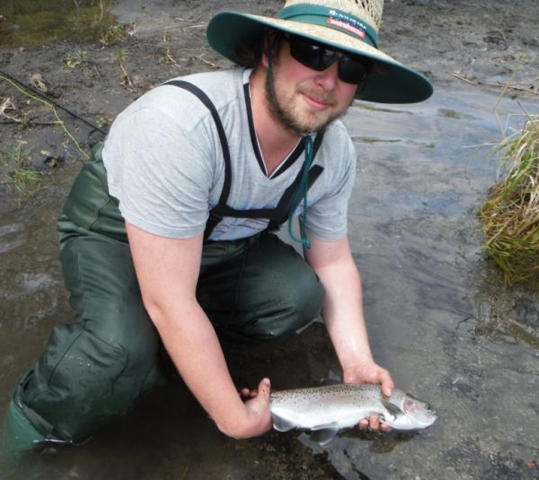 Warrick happy as with his first Tongariro trout.